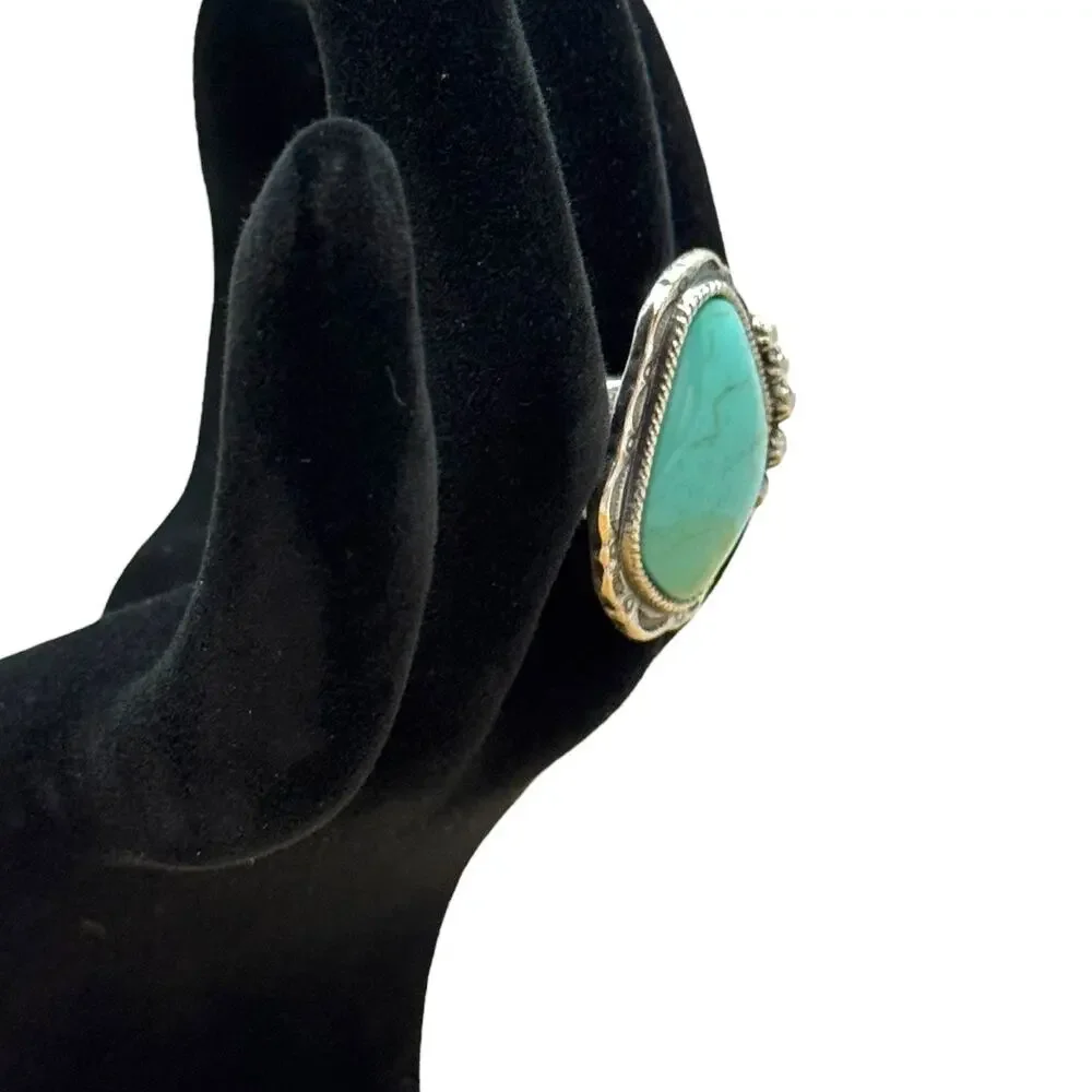 Turquoise Stone Stretch Ring Silver